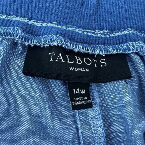 Talbots Pants Womens 14W Cotton Chambray Drawstring Elastic Waist Pull On Casual - Picture 6 of 12